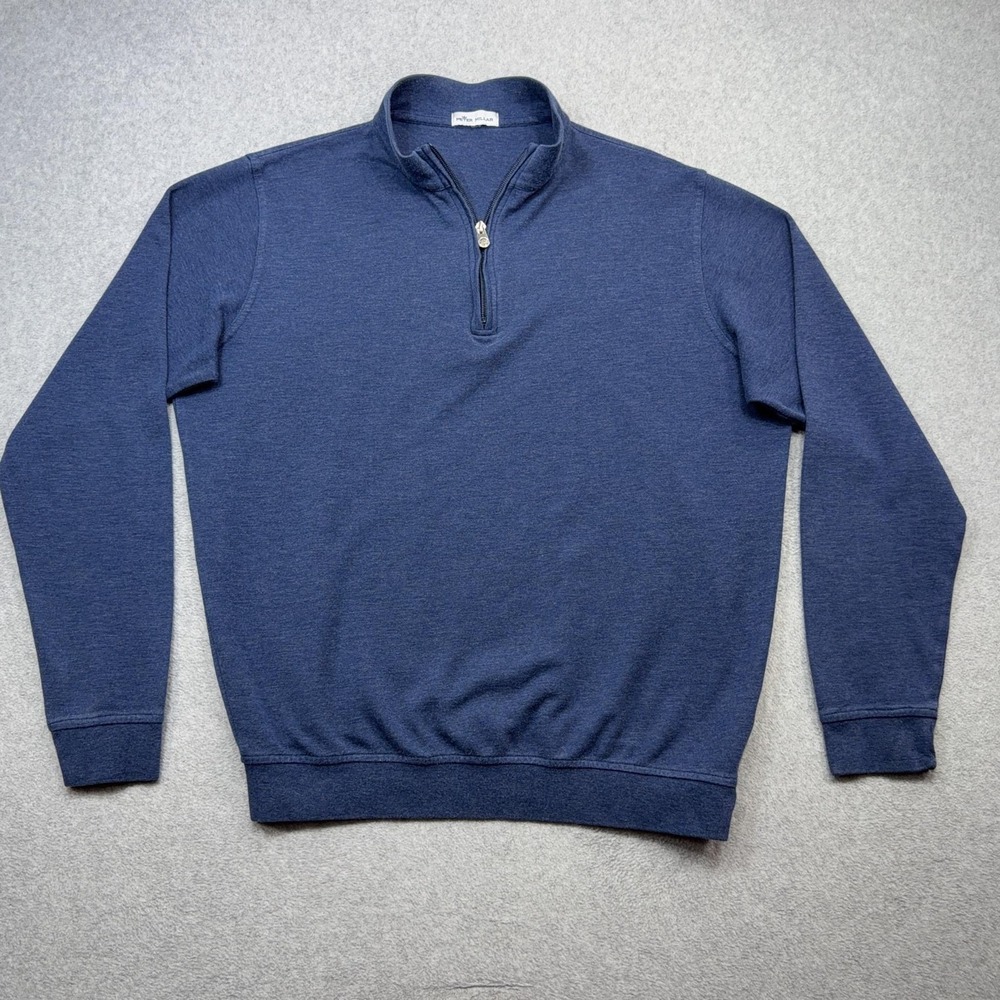 Peter Millar Crown Comfort Interlock 1/4 Zip Sweater Mens XL Blue Golf Casual